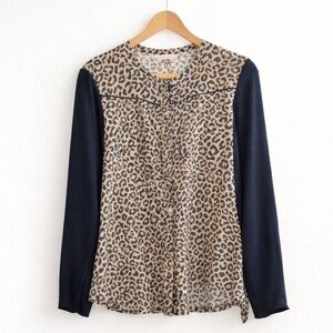 Rebecca Taylor Leopard Print Silk Blend Button Front Blouse XS Animal Print Top
